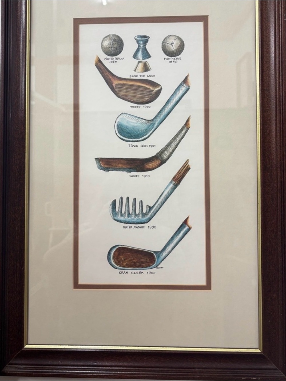 Vintage Golf Art Matted Framed Brown Golf Art Print Appr14x22 Final Sale